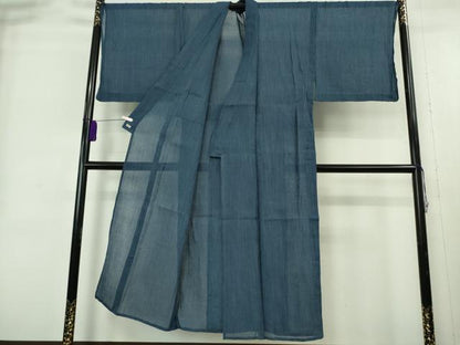 平和屋着物＊極上　夏物　男性　本場小千谷ちぢみ　キングサイズ　麻　縞　留紺色×薄縹色　三越扱い　逸品　DZAB9089kh6