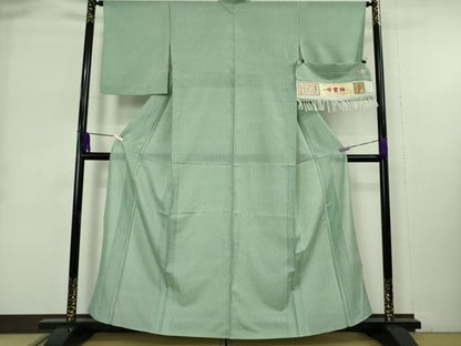 平和屋本店＊極上　夏物　石川県指定無形文化財　夏牛首紬　白山工房　手織り　よろけ縞　証紙付き　逸品　DZAB9090kh6