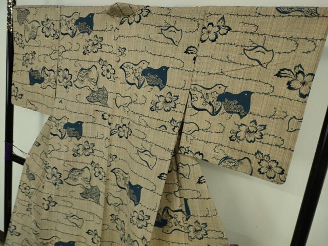 平和屋本店∴極上　夏物　竺仙　浴衣　綿　千鳥　桜　逸品　DZAB9091kh6