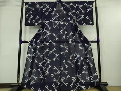 平和屋着物∴極上　夏物　竺仙　綿紅梅　浴衣　蜻蛉　トンボ　逸品　DZAB9092kh6