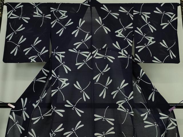 平和屋着物∴極上　夏物　竺仙　綿紅梅　浴衣　蜻蛉　トンボ　逸品　DZAB9092kh6
