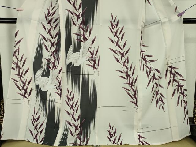 平和屋着物∴極上　撫松庵　セオアルファ　訪問着・浴衣兼用　白鷺　枝葉　象牙色地　逸品　DZAB9093kh6
