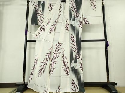 平和屋着物∴極上　撫松庵　セオアルファ　訪問着・浴衣兼用　白鷺　枝葉　象牙色地　逸品　DZAB9093kh6