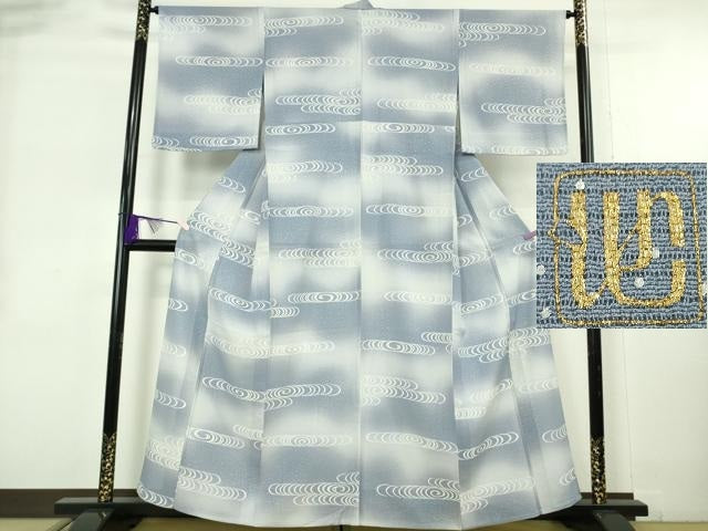 平和屋着物＊極上　夏物　池田重子コレクション　小紋　絽縮緬　観世水　暈し染め　銀彩　井筒工藝謹製　逸品　DZAB9094kh6