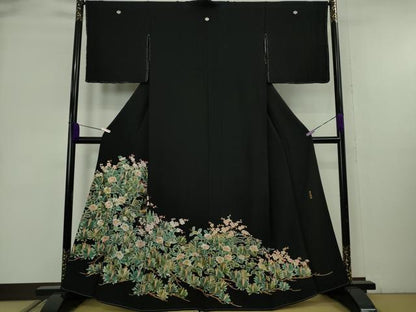 平和屋本店●極上　黒留袖　麗光刺繍　総刺繍　松梅椿　金糸　逸品　未使用　DZAB9095kh6