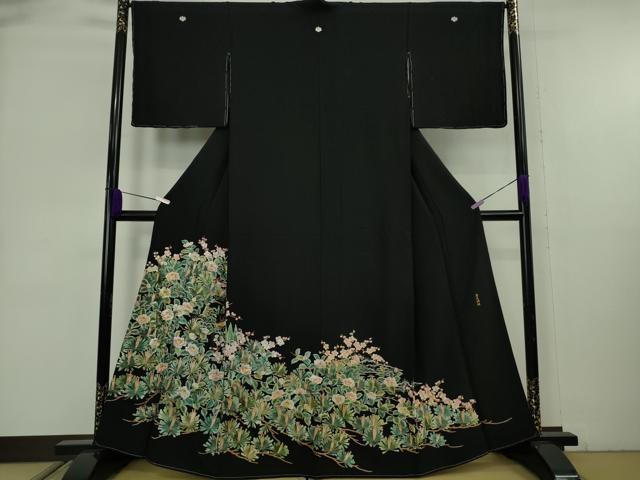 平和屋本店●極上　黒留袖　麗光刺繍　総刺繍　松梅椿　金糸　逸品　未使用　DZAB9095kh6