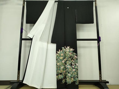 平和屋本店●極上　黒留袖　麗光刺繍　総刺繍　松梅椿　金糸　逸品　未使用　DZAB9095kh6