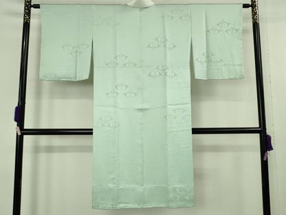 平和屋本店●国際的伝統工芸作家 十二代・藤林徳扇 苑寿 長襦袢 無双仕立て 扇地紋 薄萌葱色 共箱・たとう紙付き 逸品 未使用　DZAB9097kh6