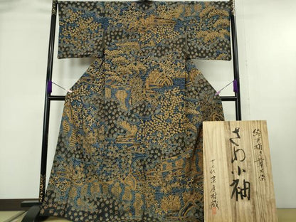 平和屋本店●極上　十七代京屋林蔵　絞手描き　草木染　訪問着　さめ小袖　幔幕草花文　共箱付き　逸品　DZAB9099kh6