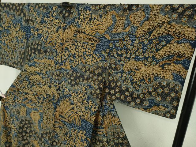 平和屋本店●極上　十七代京屋林蔵　絞手描き　草木染　訪問着　さめ小袖　幔幕草花文　共箱付き　逸品　DZAB9099kh6
