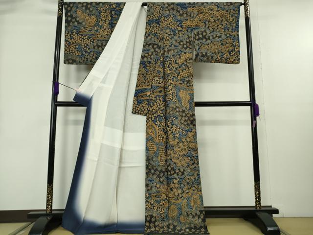 平和屋本店●極上　十七代京屋林蔵　絞手描き　草木染　訪問着　さめ小袖　幔幕草花文　共箱付き　逸品　DZAB9099kh6