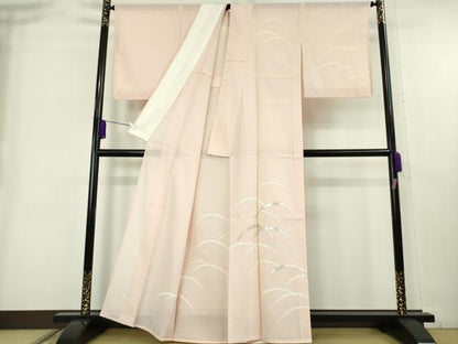 平和屋本店＊希少　夏物　皇室献上作家 野村静枝　佐賀錦　訪問着　縦絽　芝文　薄い水柿色地　銀糸　共箱付き　逸品　未使用　DZAB9100kh6