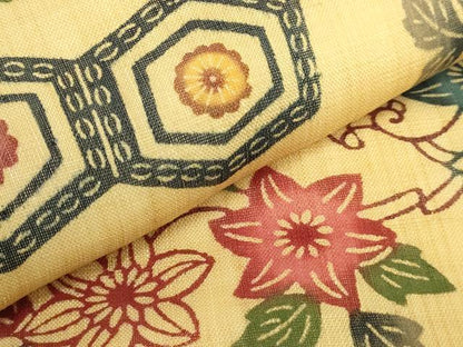 平和屋本店＊極上　夏物　芭蕉布　手積み芭蕉糸100％　九寸名古屋帯　本場琉球紅型　亀甲花文　逸品　DZAB9102kh6
