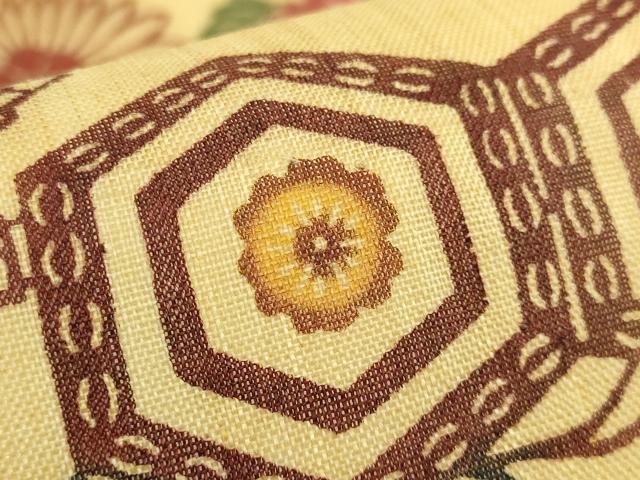 平和屋本店＊極上　夏物　芭蕉布　手積み芭蕉糸100％　九寸名古屋帯　本場琉球紅型　亀甲花文　逸品　DZAB9102kh6