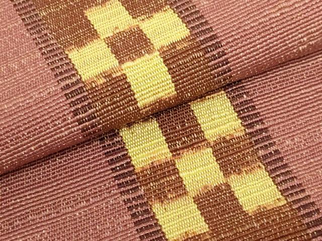 平和屋着物●極上　沖縄県伝統工芸品　八重山ミンサー　手織り　八寸名古屋帯　間道　綿　証紙付き　逸品　未使用　DZAB9107kh6
