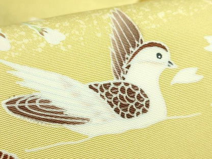 平和屋本店●極上　日本工芸会正会員　東京手描友禅作家　生駒暉夫　塩瀬　九寸名古屋帯 鴛鴦桜文 反端・紙タグ付 逸品 未使用 DZAB9109kh6