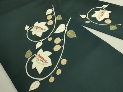 平和屋着物●極上　京の名門　友禅　染の北川 塩瀬 九寸名古屋帯 駒刺繍 枝葉文 百入茶色地 宮腰織物 五泉 反端付 逸品 未使用 DZAB9110kh6