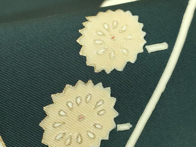 平和屋着物●極上　京の名門　友禅　染の北川 塩瀬 九寸名古屋帯 駒刺繍 枝葉文 百入茶色地 宮腰織物 五泉 反端付 逸品 未使用 DZAB9110kh6