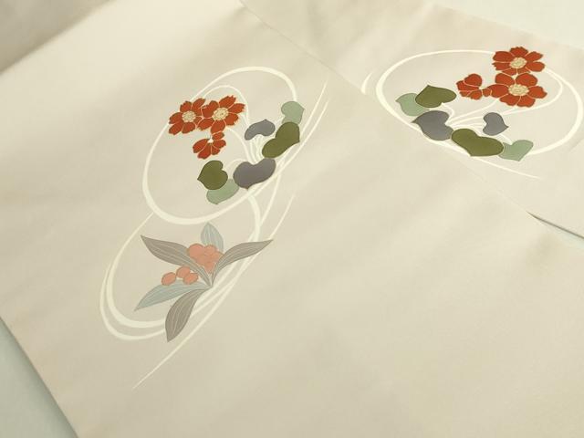 平和屋着物●極上　塩瀬　九寸名古屋帯　駒刺繍　草花文　薄い鴇鼠色地　金彩　反端付き　逸品　DZAB9113kh6