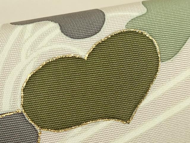 平和屋着物●極上　塩瀬　九寸名古屋帯　駒刺繍　草花文　薄い鴇鼠色地　金彩　反端付き　逸品　DZAB9113kh6