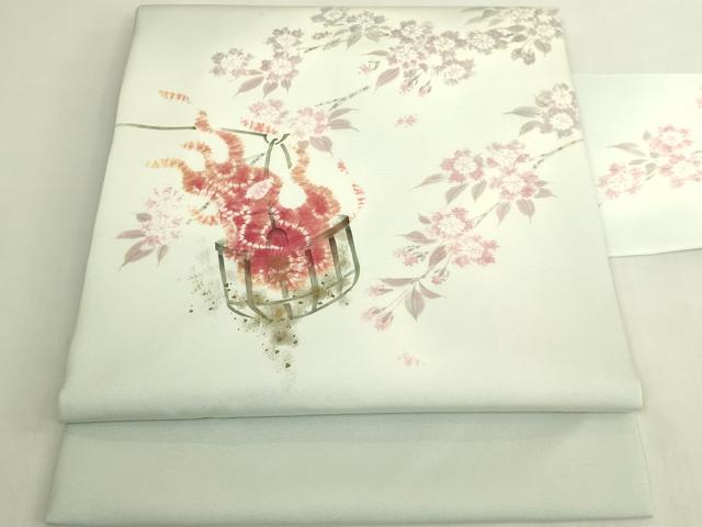 平和屋本店●極上 京都府指定無形文化財 染色作家 小倉建亮の弟子 市瀬史郎 塩瀬 九寸名古屋帯 絞染 枝垂桜 金彩 逸品 未使用 DZAB9116kh6