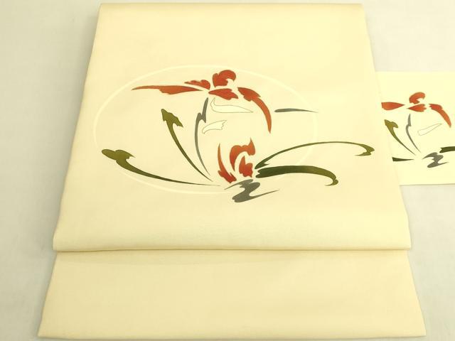 平和屋着物●極上　塩瀬　九寸名古屋帯　刺繍　草花文　蒸栗色地　金彩　逸品　未使用　DZAB9118kh6