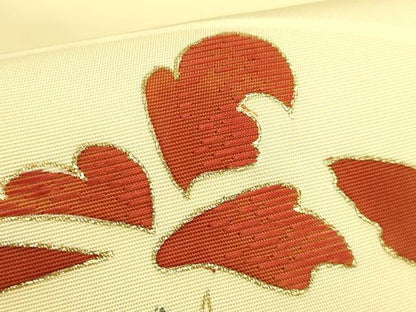 平和屋着物●極上　塩瀬　九寸名古屋帯　刺繍　草花文　蒸栗色地　金彩　逸品　未使用　DZAB9118kh6