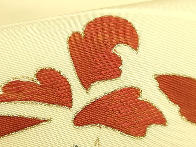 平和屋着物●極上　塩瀬　九寸名古屋帯　刺繍　草花文　蒸栗色地　金彩　逸品　未使用　DZAB9118kh6