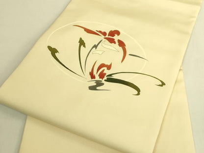 平和屋着物●極上　塩瀬　九寸名古屋帯　刺繍　草花文　蒸栗色地　金彩　逸品　未使用　DZAB9118kh6