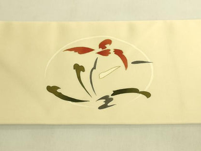 平和屋着物●極上　塩瀬　九寸名古屋帯　刺繍　草花文　蒸栗色地　金彩　逸品　未使用　DZAB9118kh6