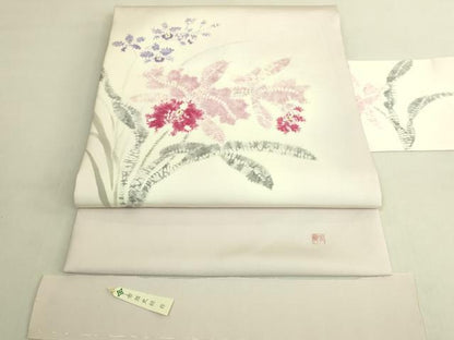 平和屋着物●極上 京都府指定無形文化財 染色作家 小倉建亮の弟子 市瀬史郎 塩瀬 九寸名古屋帯 絞染 杜若 反端付 逸品 未使用 DZAB9119kh6