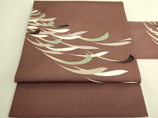 平和屋着物●極上　京の名門　友禅　染の北川　塩瀬　九寸名古屋帯　駒刺繍　草木文　宮腰織物　五泉 金彩 反端付 逸品 未使用 DZAB9120kh6