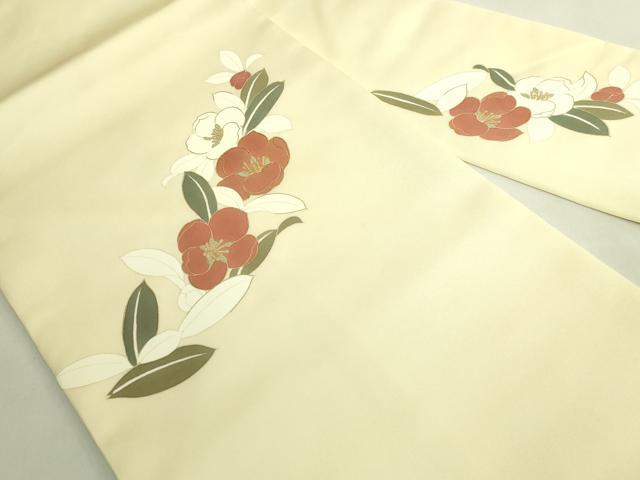 平和屋着物●極上　京の名門　友禅　染の北川　塩瀬　九寸名古屋帯　駒刺繍　椿　宮腰織物　金彩　反端付き　逸品　未使用　DZAB9122kh6
