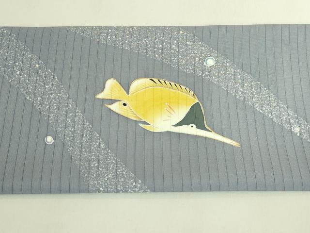 平和屋着物＊極上　夏物　東京友禅　佐藤光幸　絽塩瀬 九寸名古屋帯 熱帯魚 エンゼルフィッシュ 五泉 金彩 反端付 逸品 未使用 DZAB9124kh6