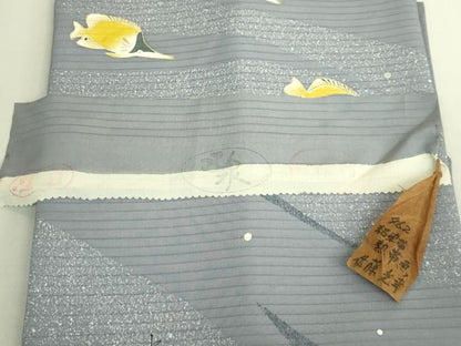 平和屋着物＊極上　夏物　東京友禅　佐藤光幸　絽塩瀬 九寸名古屋帯 熱帯魚 エンゼルフィッシュ 五泉 金彩 反端付 逸品 未使用 DZAB9124kh6