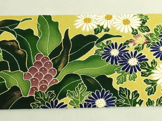 平和屋本店●超希少　東京友禅　久呂田明功　九寸名古屋帯　草花文　金彩　鬼しぼ縮緬　逸品　DZAB9128kh6