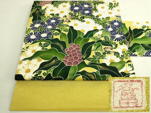 平和屋本店●超希少　東京友禅　久呂田明功　九寸名古屋帯　草花文　金彩　鬼しぼ縮緬　逸品　DZAB9128kh6