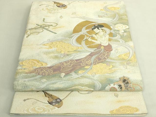 平和屋本店●極上世界的友禅作家　千地泰弘　両面　太鼓柄袋帯　日輪飛天之図　金銀糸　逸品　DZAB9130kh6