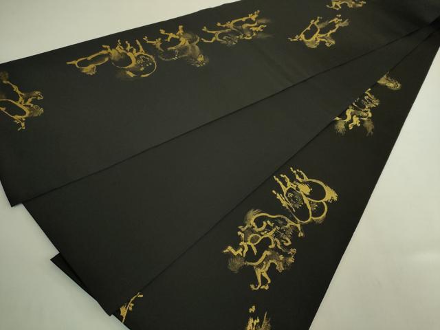 平和屋着物●極上　太鼓柄袋帯　九頭馬　黒地　金糸　図柄布付き　逸品　DZAB9137kh6
