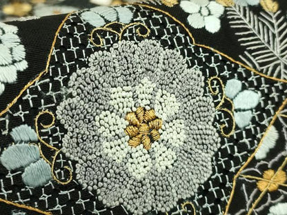 平和屋本店●最高級　中国三大刺繍　スワトウ相良刺繍　総刺繍　袋帯　七宝花蝶文　黒地　金糸　逸品　DZAB9138kh6