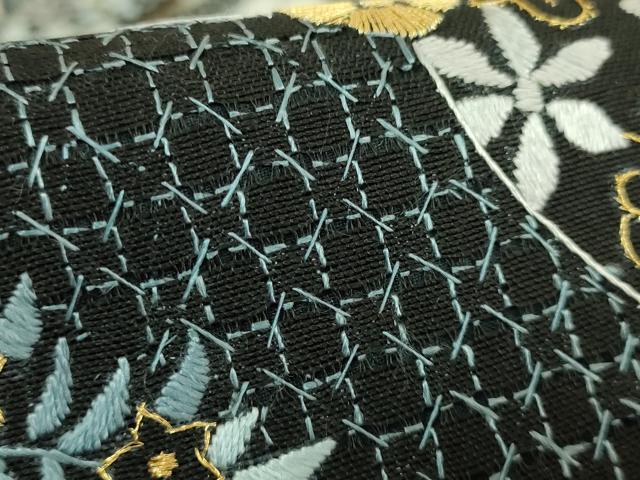 平和屋本店●最高級　中国三大刺繍　スワトウ相良刺繍　総刺繍　袋帯　七宝花蝶文　黒地　金糸　逸品　DZAB9138kh6