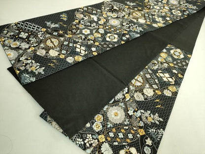 平和屋本店●最高級　中国三大刺繍　スワトウ相良刺繍　総刺繍　袋帯　七宝花蝶文　黒地　金糸　逸品　DZAB9138kh6