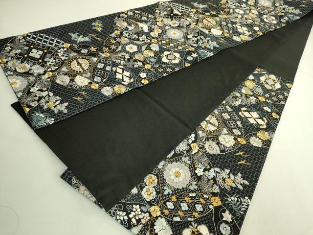 平和屋本店●最高級　中国三大刺繍　スワトウ相良刺繍　総刺繍　袋帯　七宝花蝶文　黒地　金糸　逸品　DZAB9138kh6