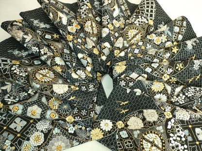 平和屋本店●最高級　中国三大刺繍　スワトウ相良刺繍　総刺繍　袋帯　七宝花蝶文　黒地　金糸　逸品　DZAB9138kh6