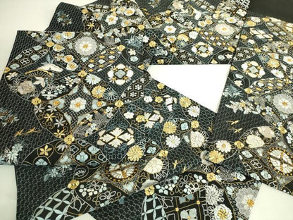 平和屋本店●最高級　中国三大刺繍　スワトウ相良刺繍　総刺繍　袋帯　七宝花蝶文　黒地　金糸　逸品　DZAB9138kh6