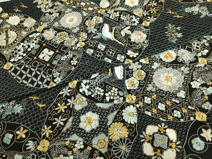 平和屋本店●最高級　中国三大刺繍　スワトウ相良刺繍　総刺繍　袋帯　七宝花蝶文　黒地　金糸　逸品　DZAB9138kh6
