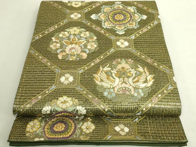 平和屋本店●最高級　中国三大刺繍　スワトウ相良刺繍　総刺繍　袋帯　蜀江向かい花鳥文　金糸　逸品　DZAB9139kh6