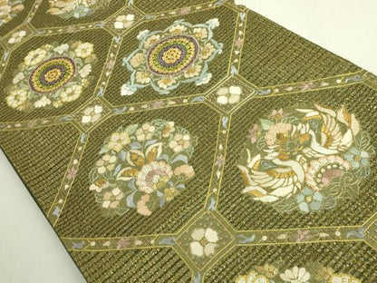 平和屋本店●最高級　中国三大刺繍　スワトウ相良刺繍　総刺繍　袋帯　蜀江向かい花鳥文　金糸　逸品　DZAB9139kh6