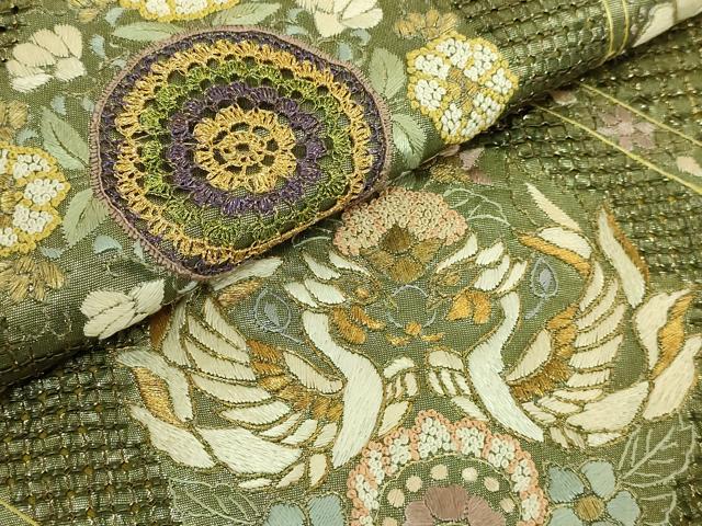 平和屋本店●最高級　中国三大刺繍　スワトウ相良刺繍　総刺繍　袋帯　蜀江向かい花鳥文　金糸　逸品　DZAB9139kh6