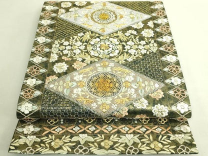 平和屋本店●最高級　中国三大刺繍　スワトウ相良刺繍　総刺繍　袋帯　草花文　菱　金糸　逸品　DZAB9143kh6